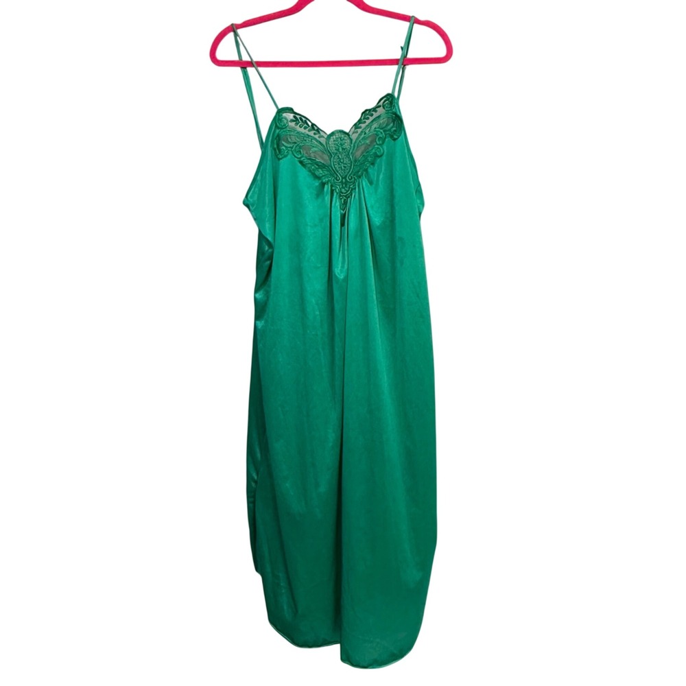 Colesce Collection Vintage Emerald Green Lace Trim Nightgown Lingerie Large